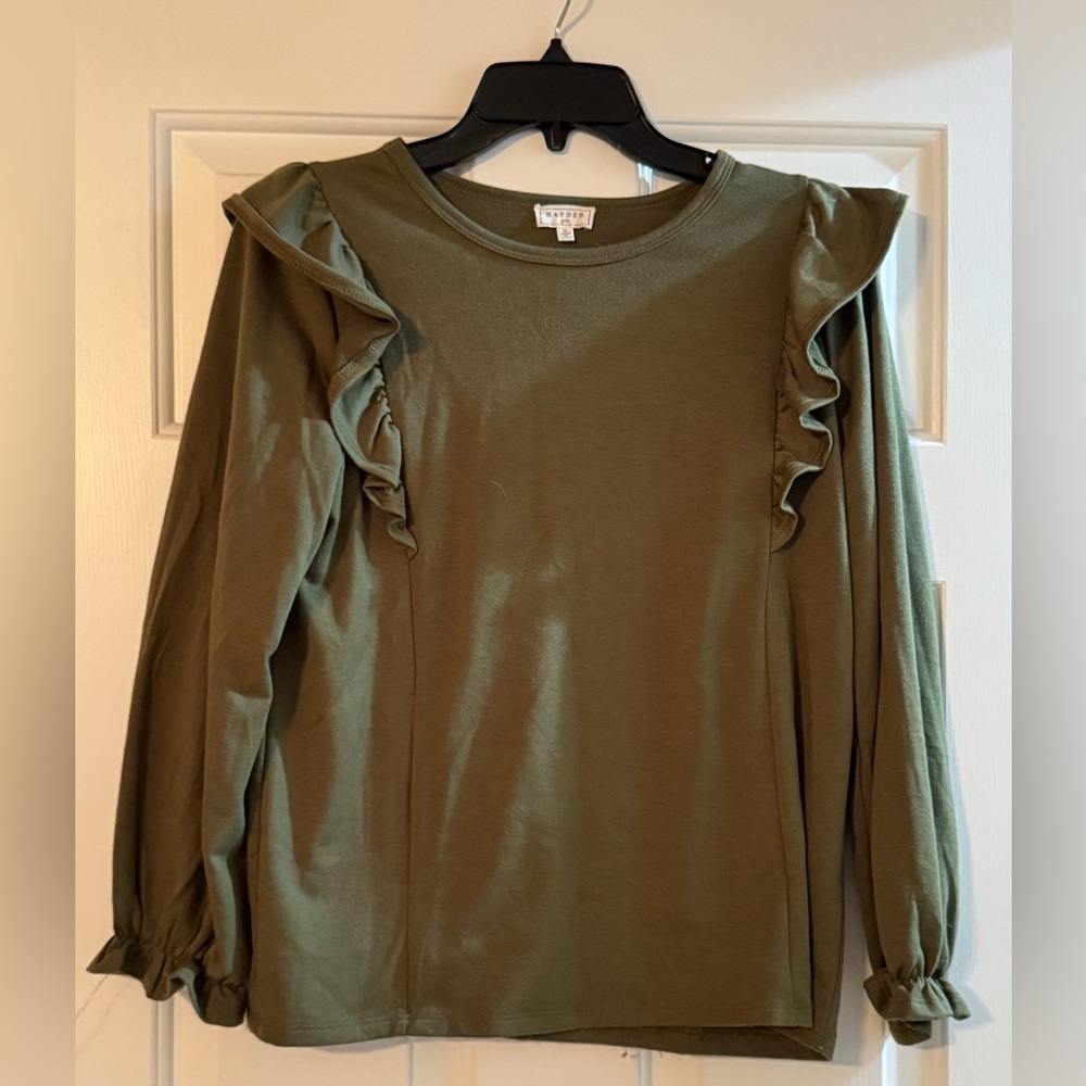 Hayden Girls Olive Ruffle Long Sleeve Top